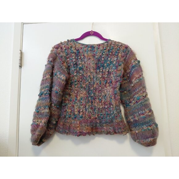Colleen Toland Vintage Bobble Sweater Pullover Hand Knitted Small Purple Teal - Picture 5 of 8